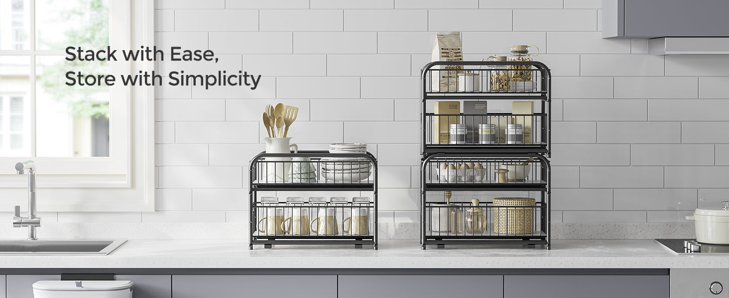 2-Tier Under-Sink Cupboard Organiser with Sliding Basket Drawers, Stackable