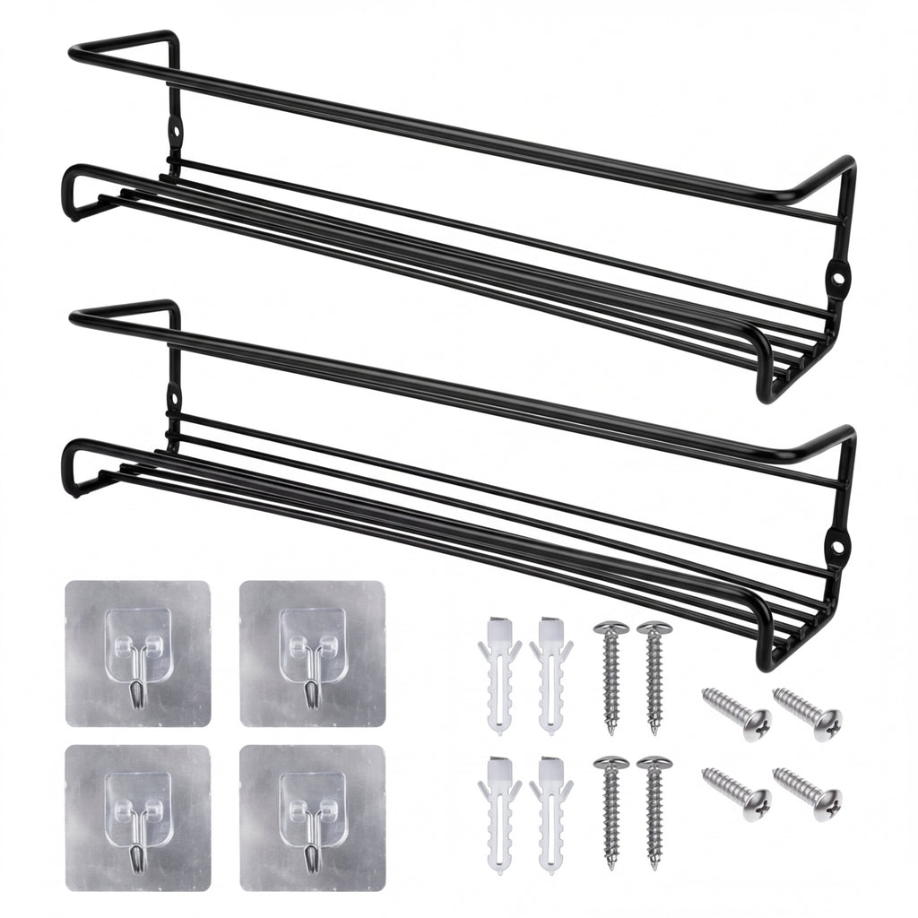 2-Pack Metal Wall-Mounted Spice Rack – Single-Layer Carbon Steel Hanging Organiser