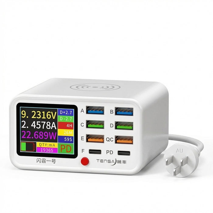 8-Port Wireless Fast Charging Station — 15W Wireless, 65W Total, PD & QC