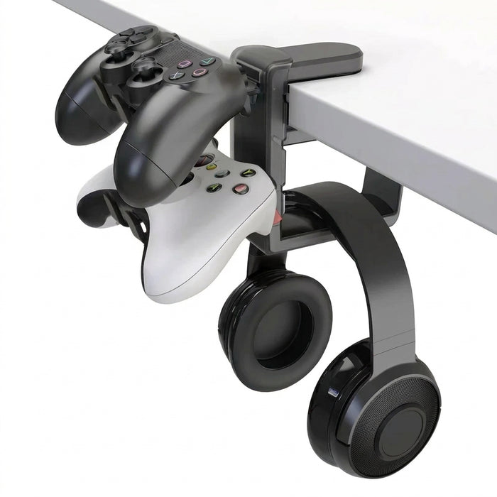 2-in-1 No‑Drill Desktop Cup Holder & Headphone Hook for Computer Desk