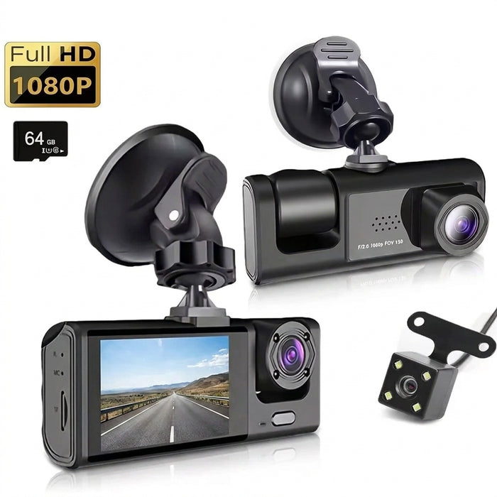 Dashcam 1080p with IR Night Vision, 2" IPS Screen, Loop Recording — 2 or 3 Camera DVR