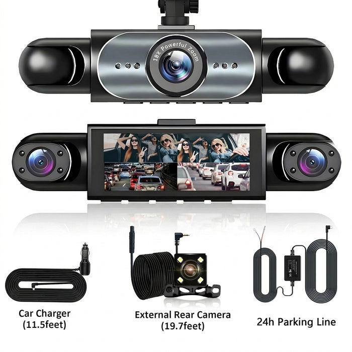 4‑Channel Dash Cam with 170° Front Lens, Night Vision & 24/7 Parking Monitor