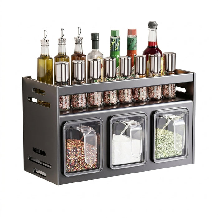 Wall-Mounted Spice Rack – Over-Stove Seasoning Jar Organiser (3 / 4 / 5 Grid)