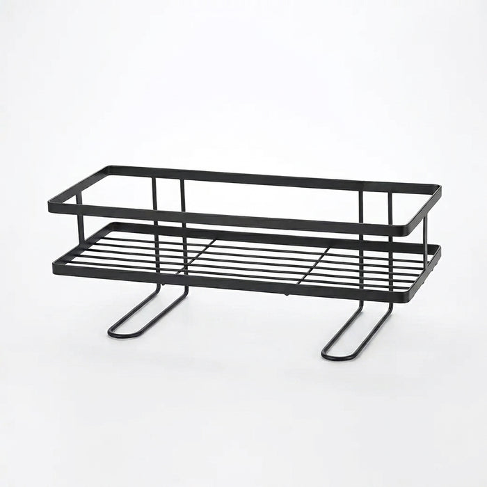 Non-Perforated Single-Tier Bathroom Storage Rack — Compact Toilet Shelf (White/Black)