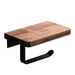 Wooden Toilet Roll Holder with Shelf — Wall-mounted, Rustproof Matt Black