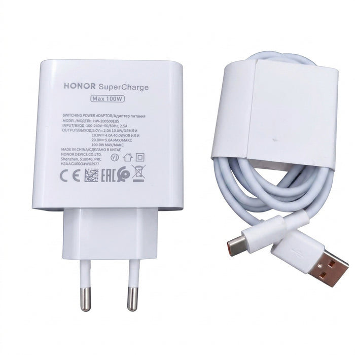 100W SuperCharge EU Wall Charger with 1m 6A USB-C Cable for Honor & Magic V series