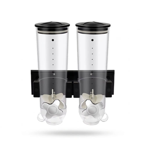 3L Wall‑Mounted Double Cereal Dispenser — Black with Measuring Cups