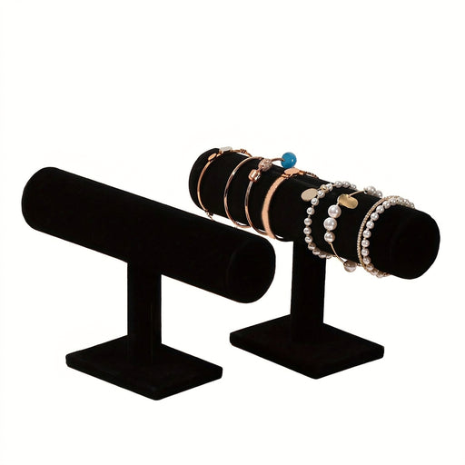 Velvet T-Bar Jewellery & Watch Display Stand — Desktop Bracelet Holder (Black/Grey)