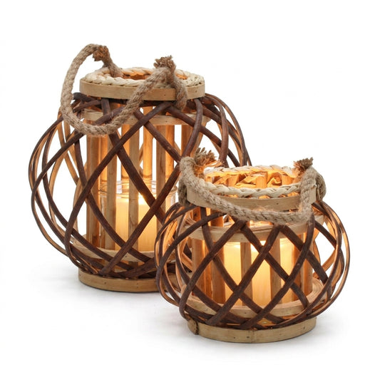 Wicker Hanging Bamboo Lantern with Electronic Candle – Windproof Vintage Décor