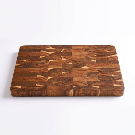15-inch End Grain Acacia Rectangular Chopping Board with Side Handle (390×275×25mm)