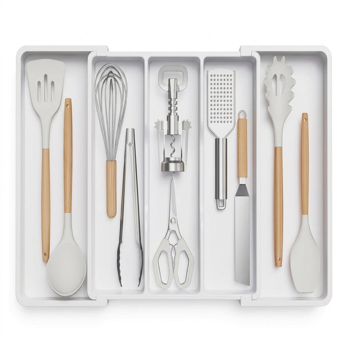 Kitchen Cutlery Drawer Organiser — Expandable, Adjustable Utensil Tray for Spoons, Forks & Knives