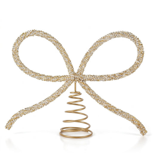 Christmas Rhinestone Bow Tree Topper – Golden or Silvery