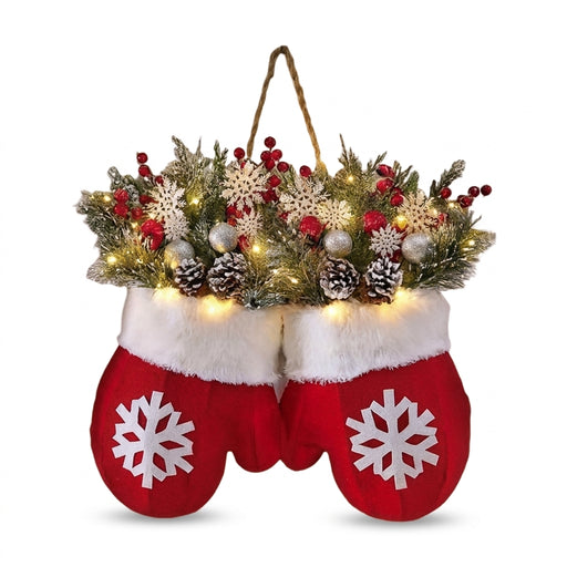 Christmas Glove-Shaped Wreath with Optional LED Lights, 30 x 30 cm